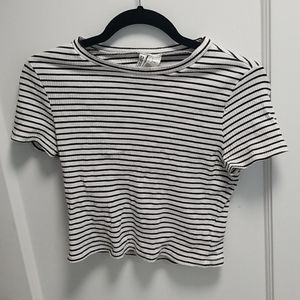 H&M White and Black Striped Crop Top